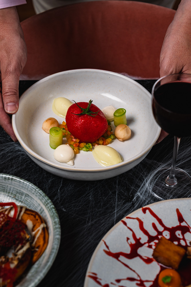 JOIA Battersea Halloween menu photography highlighting tomato mousse