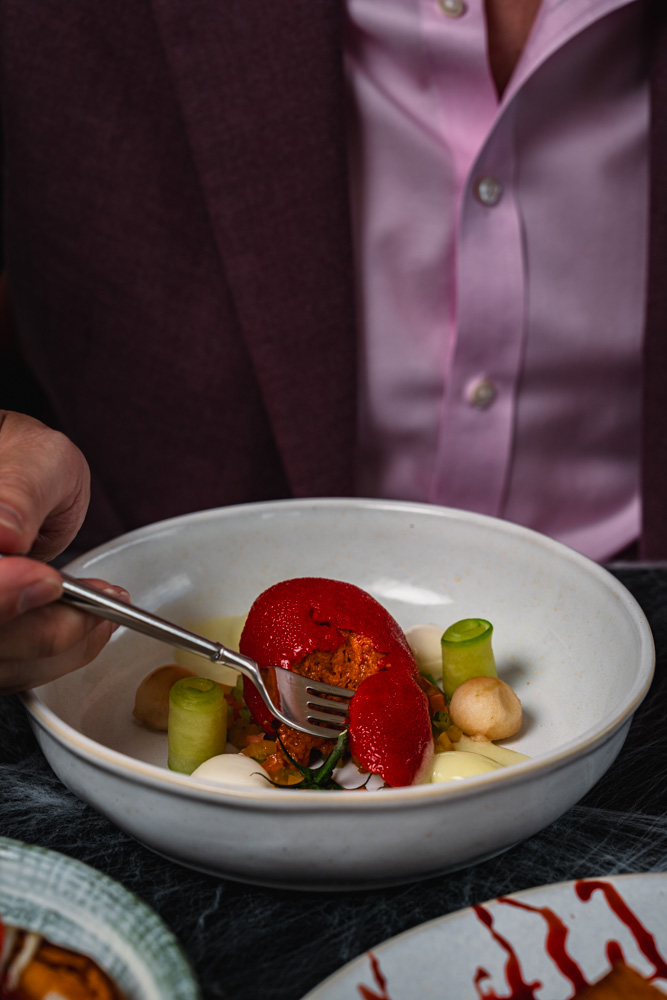 JOIA Battersea Halloween menu photography highlighting tomato mousse